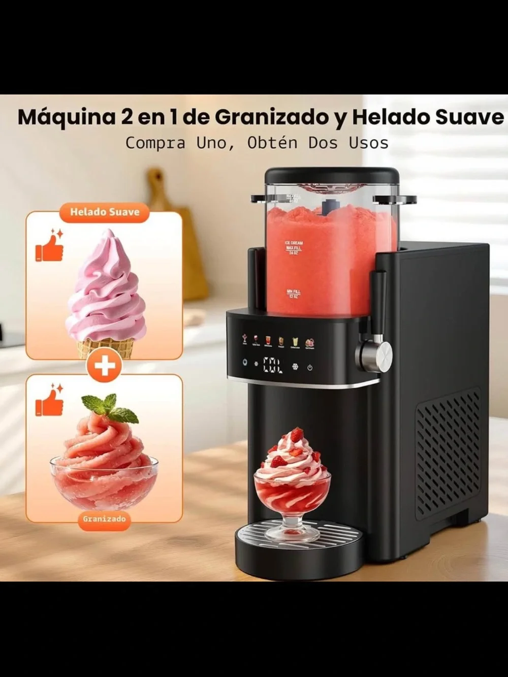 2-in-1 Black Frozen Dessert Maker - Soft Serve & Slush Machine